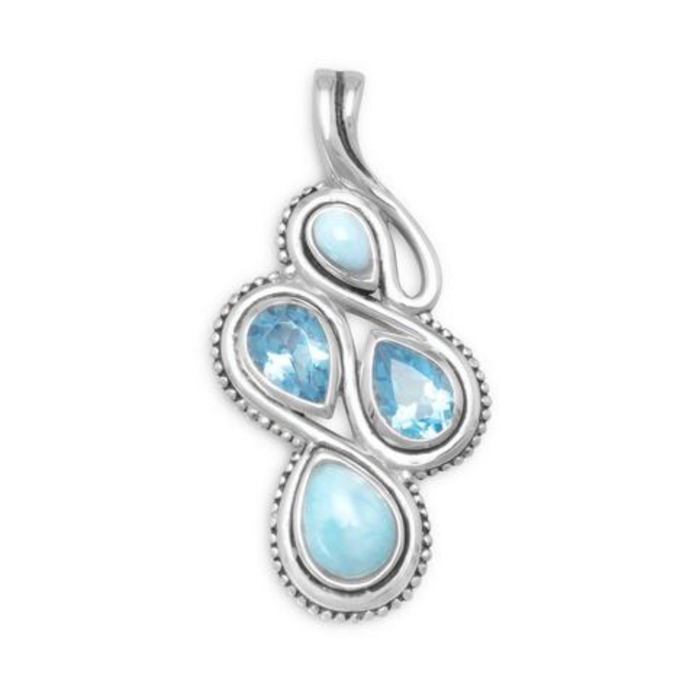 3 pcs Oxidized Larimar and Blue Topaz Slide